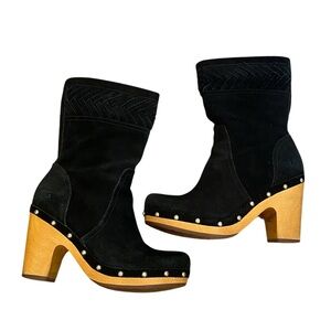 UGG Annaliza Black Suede Mid-Calf Clog Boots With Studs